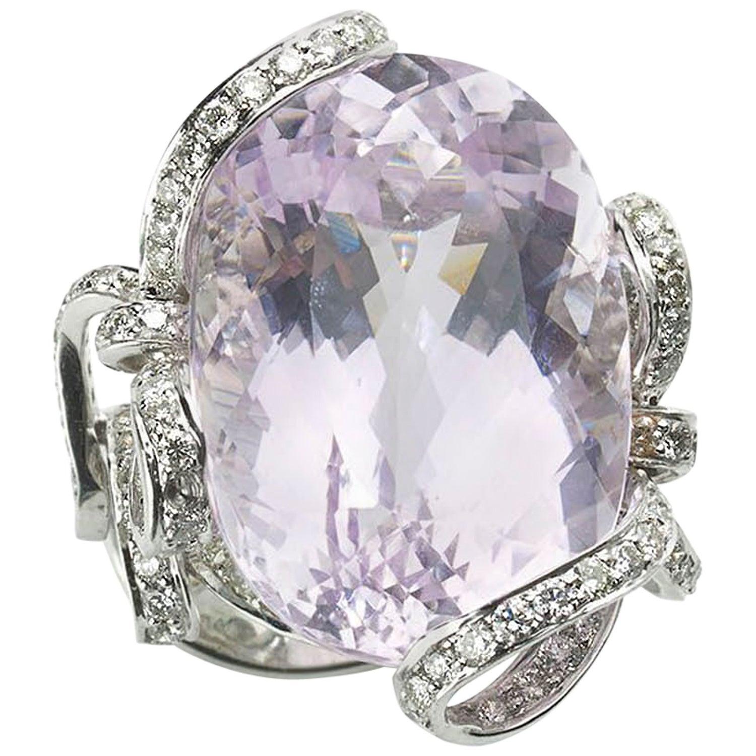 Kunzite 46.97 Carat and Diamond Platinum Ring
