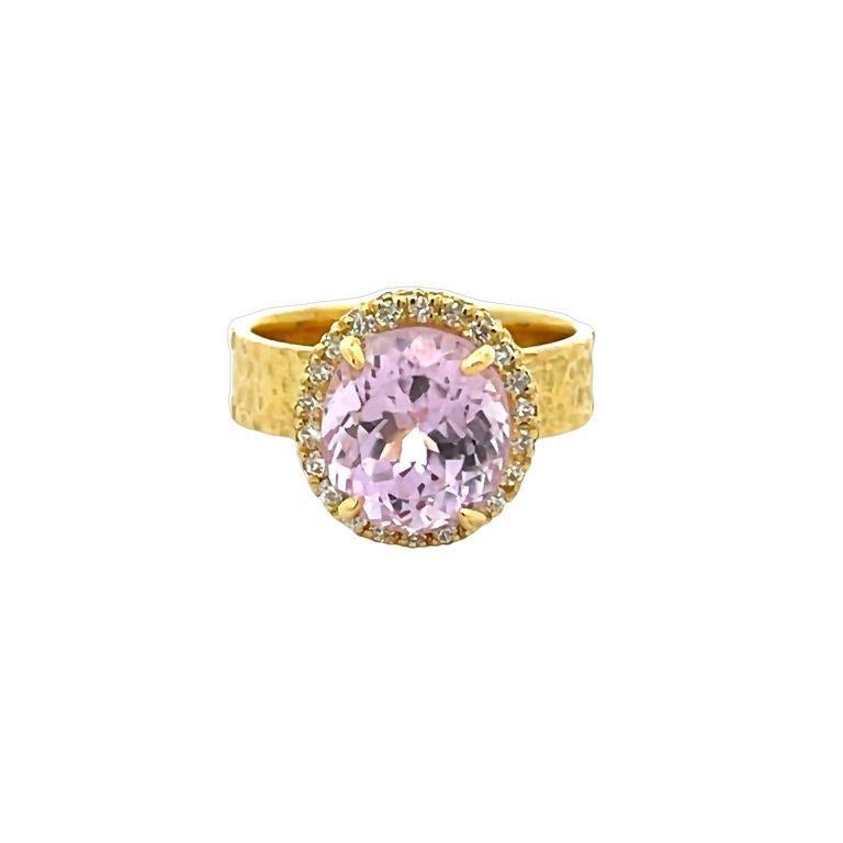 Art Deco  Kunzite 4.84 CT & Diamond Cocktail Ring 0.20 CT in 18 Yellow Gold  For Sale
