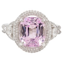 Kunzite 5 Carat Ring with Diamonds 18k Gold