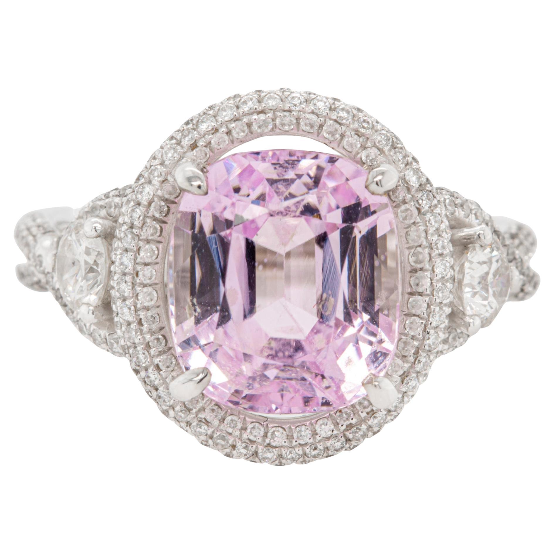 Kunzite 5 Carat Ring with Diamonds 18k Gold For Sale