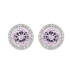 Pendientes Cluster Halo de Kunzita y Diamante en Oro Blanco de 18 Quilates