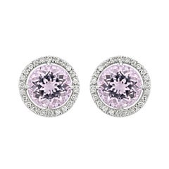 Kunzite and Diamond 18 Carat White Gold Halo Cluster Stud Earrings