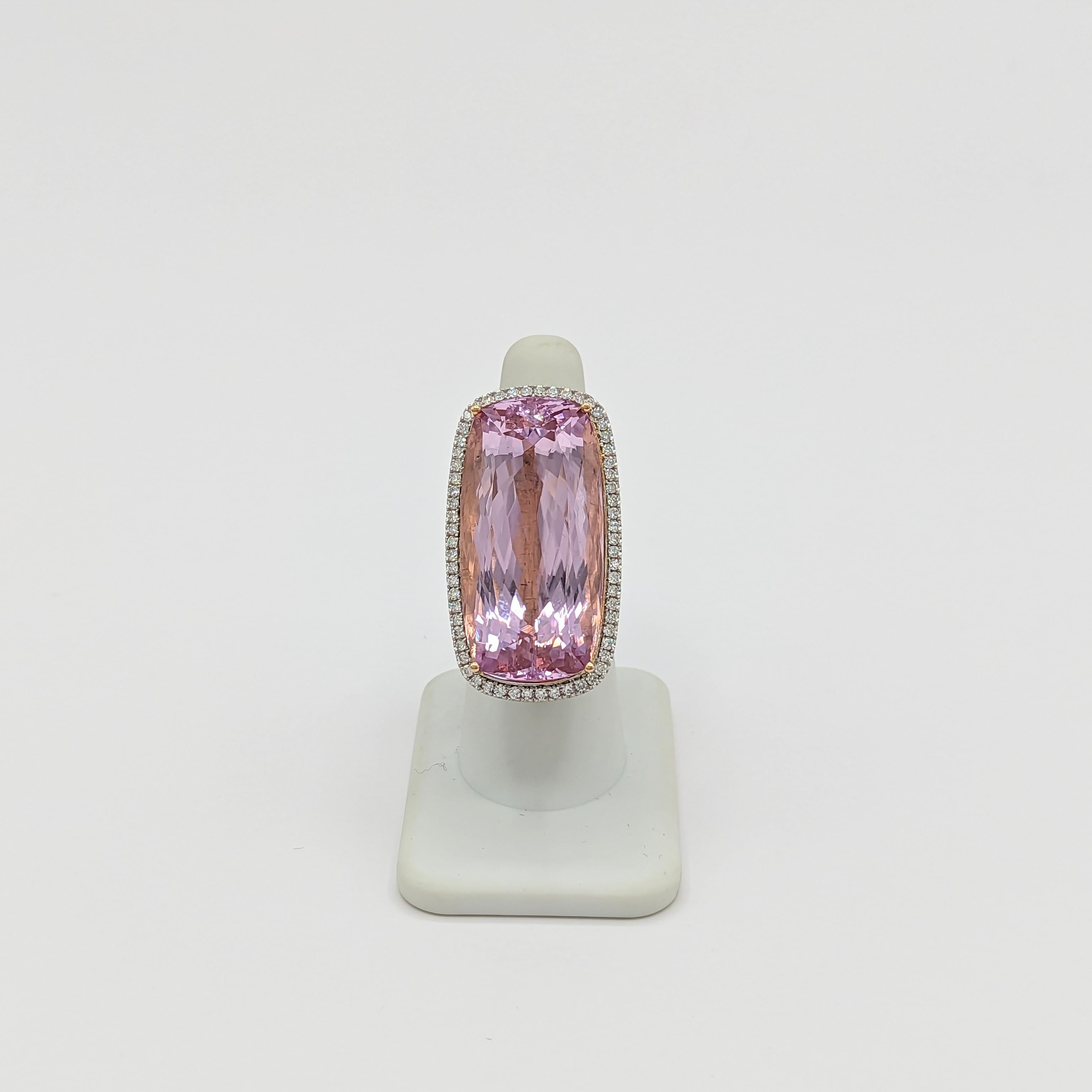 Kunzite and Diamond Cocktail Ring in 18k Two Tone Gold In New Condition In Los Angeles, CA