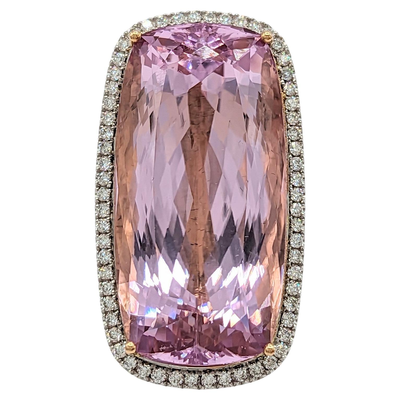 Kunzite and Diamond Cocktail Ring in 18k Two Tone Gold For Sale