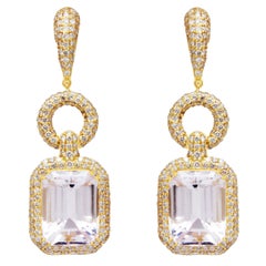 Kunzite and Diamond Earrings in 18 Karat Yellow Gold