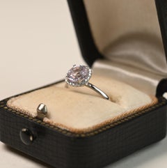 Kunzite and Diamond Engagement Ring. 0.90ct Round Kunzite Ring 18K White Gold