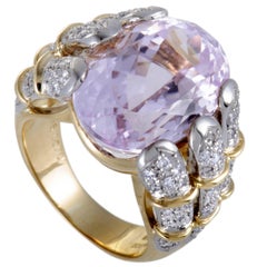 Vintage Kunzite and Diamond Gold Cocktail Ring