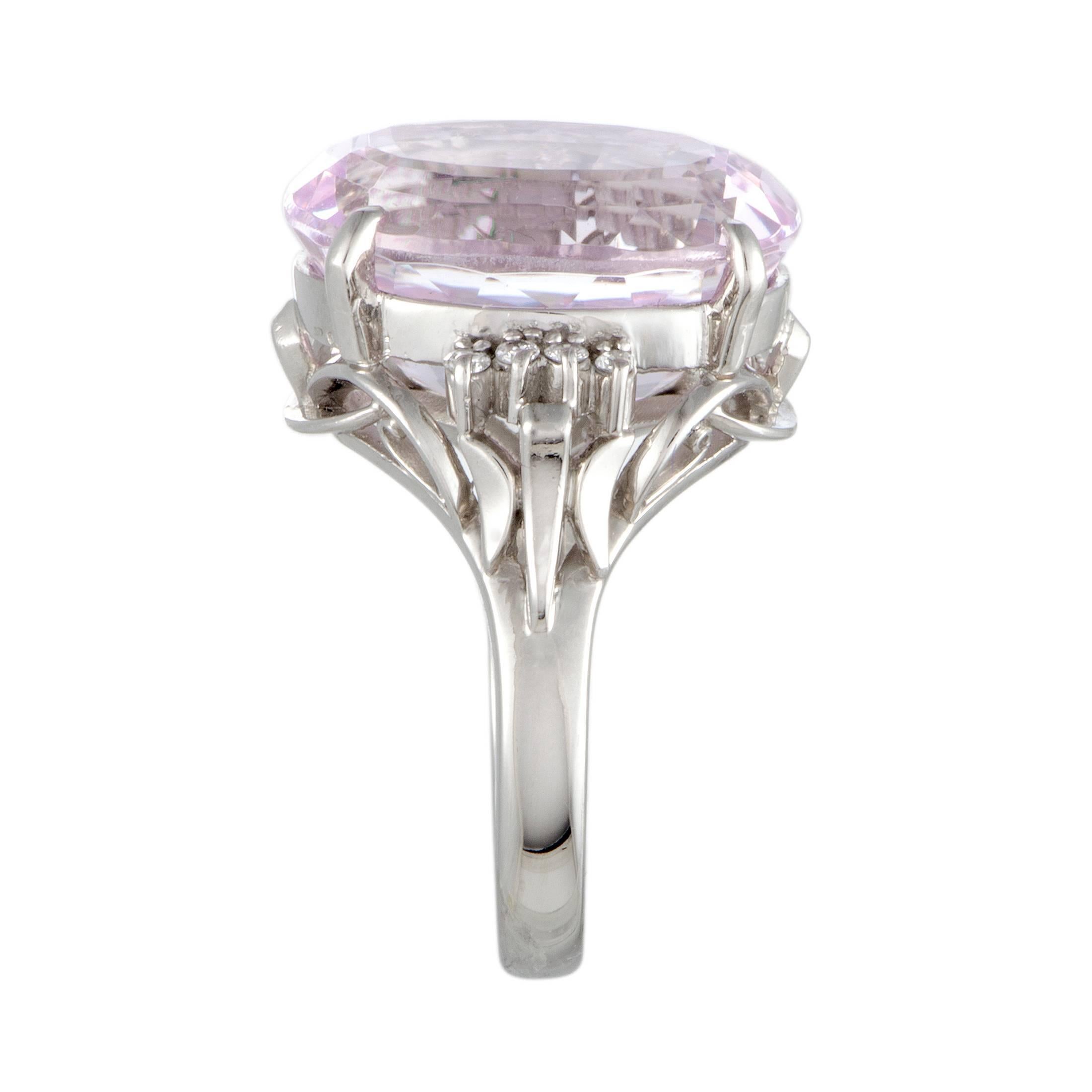 Oval Cut Kunzite and Diamond Platinum Cocktail Ring