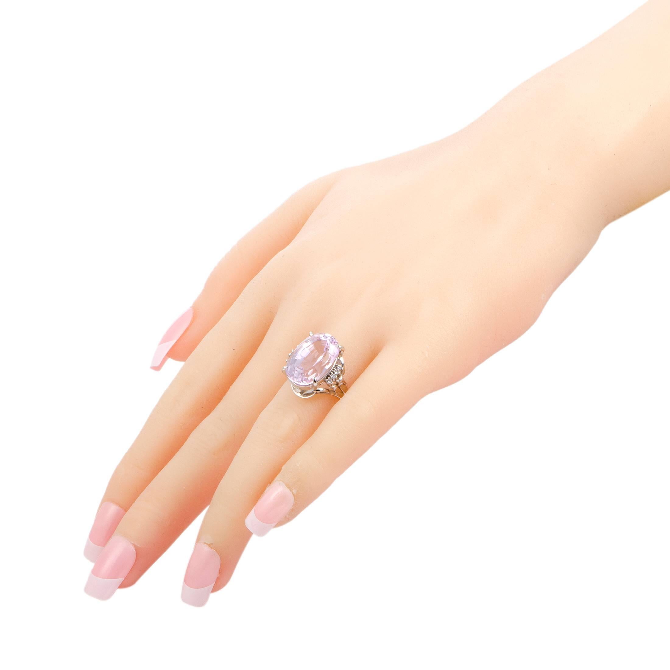 Kunzite and Diamond Platinum Cocktail Ring In Excellent Condition In Southampton, PA