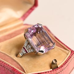 Anillo de Kunzita y Diamantes 20ct Esmeralda Corte Kunzite Rubí Acento Anillo Platino