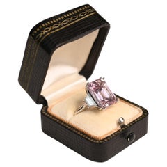 9 Carat Kunzite Ring. Emerald Cut Natural Kunzite 0.70TWC Diamond Ring Platinum