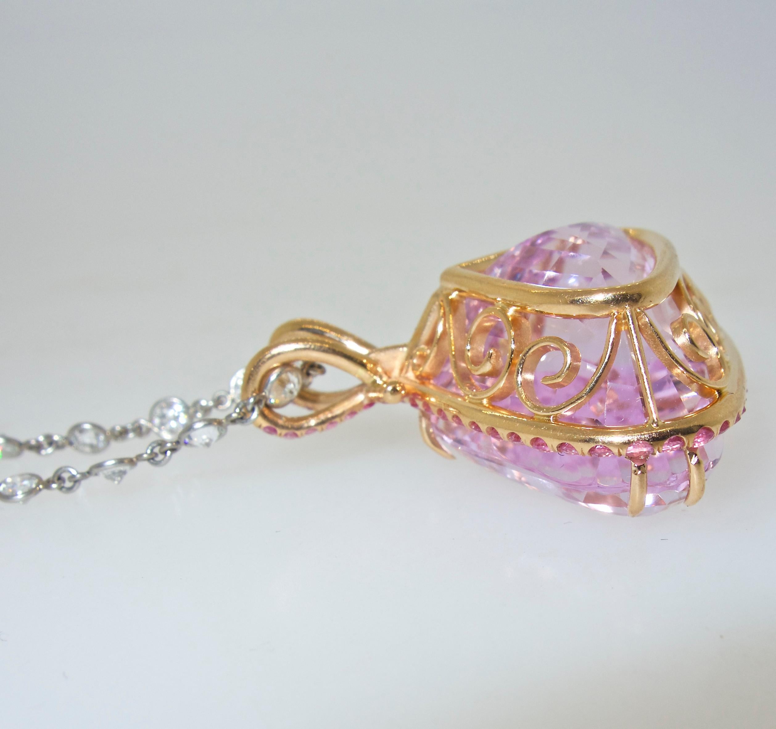 Kunzite and Pink Sapphire and Diamond Pendant-Necklace 5