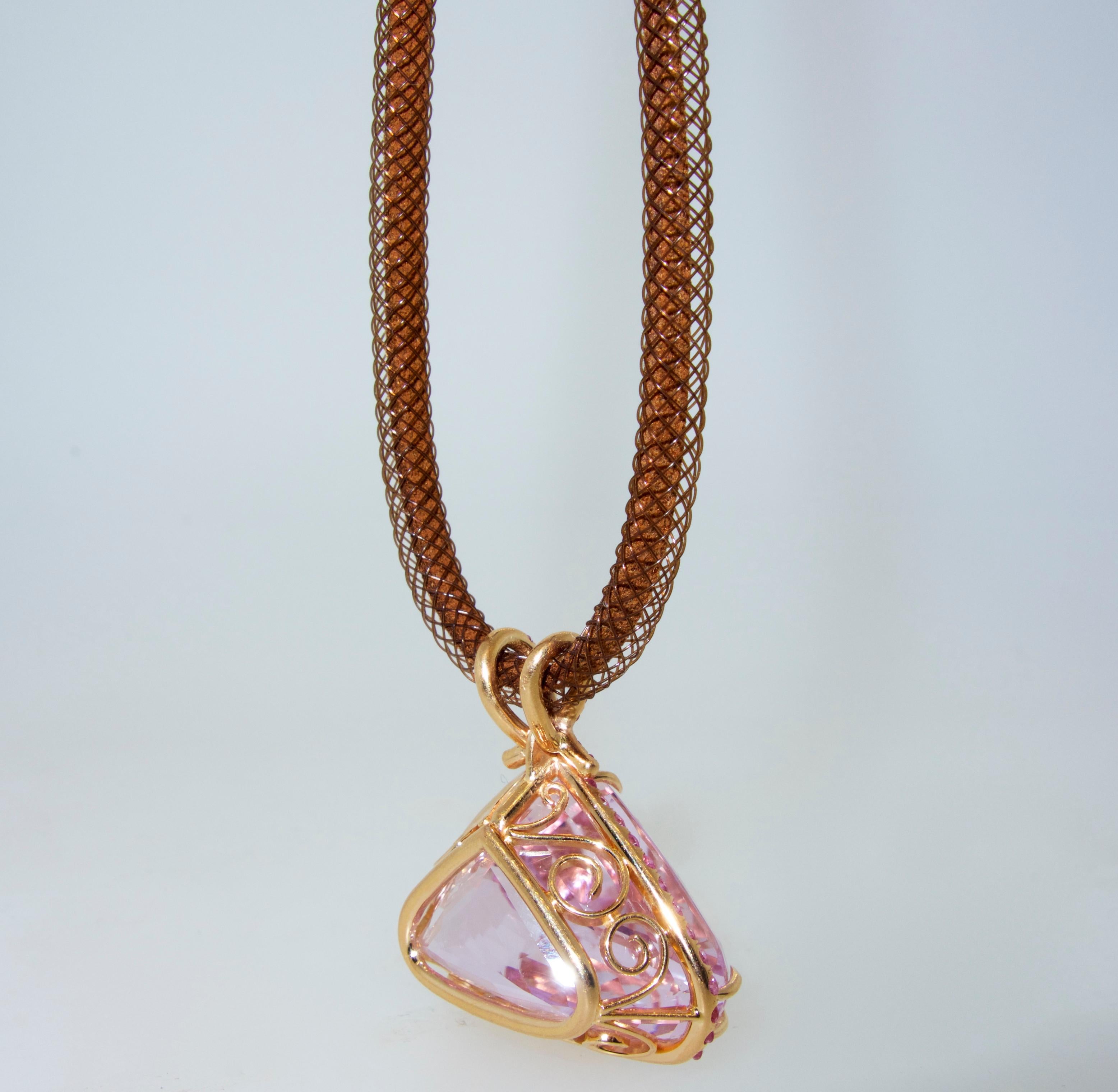 Women's or Men's Kunzite and Pink Sapphire and Diamond Pendant-Necklace