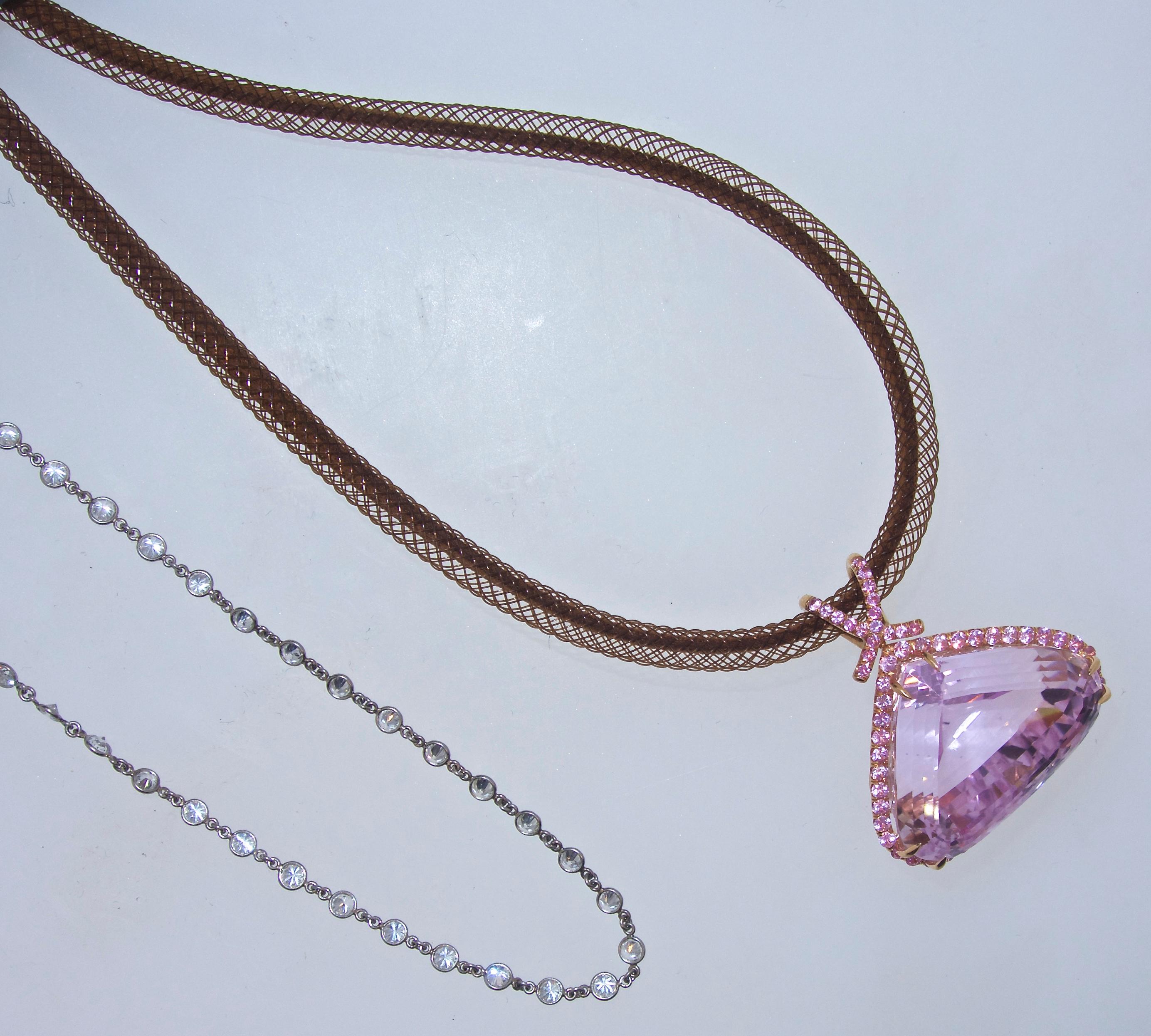 Kunzite and Pink Sapphire and Diamond Pendant-Necklace 1