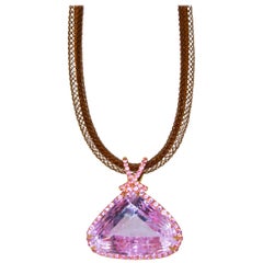 Kunzite and Pink Sapphire and Diamond Pendant-Necklace
