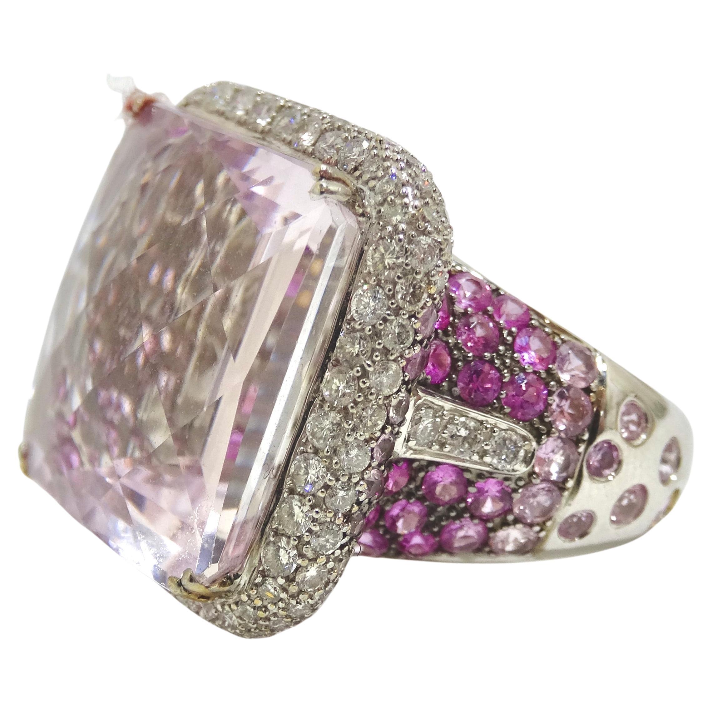 Round Cut Kunzite and Pink Sapphire Encrusted Custom-Made Cocktail Ring