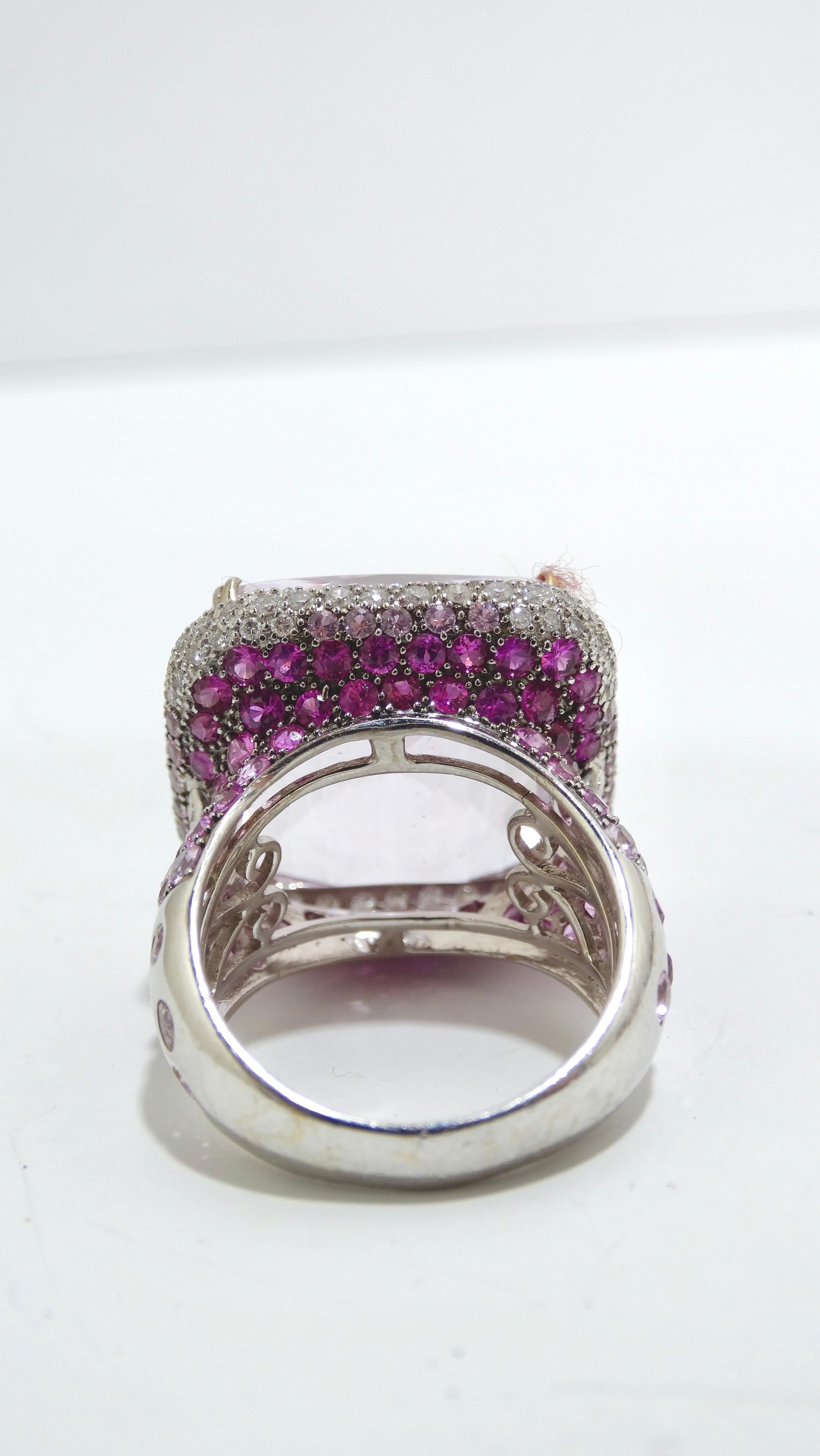 Kunzite and Pink Sapphire Encrusted Custom-Made Cocktail Ring In Good Condition In Scottsdale, AZ