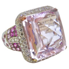 Kunzite and Pink Sapphire Encrusted Custom-Made Cocktail Ring