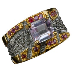 Kunzite and Rhodolite Ring