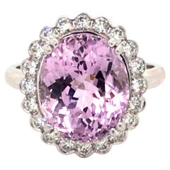 Kunzite and Scallop Set Diamond Cluster Ring