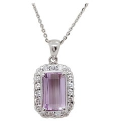 Kunzite and White Diamond Pendant Necklace in Platinum and 18k White Gold