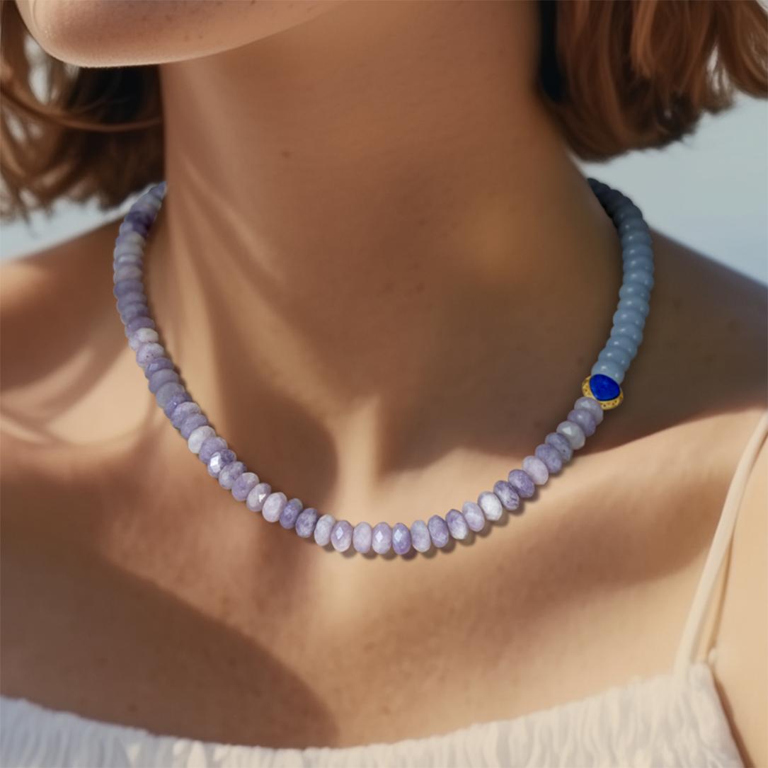 Kunzite Aquamarine Lapis Half Moon Necklace -by Bombyx House For Sale 4