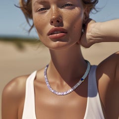 Kunzite Aquamarine Lapis Half Moon Necklace - by Bombyx House