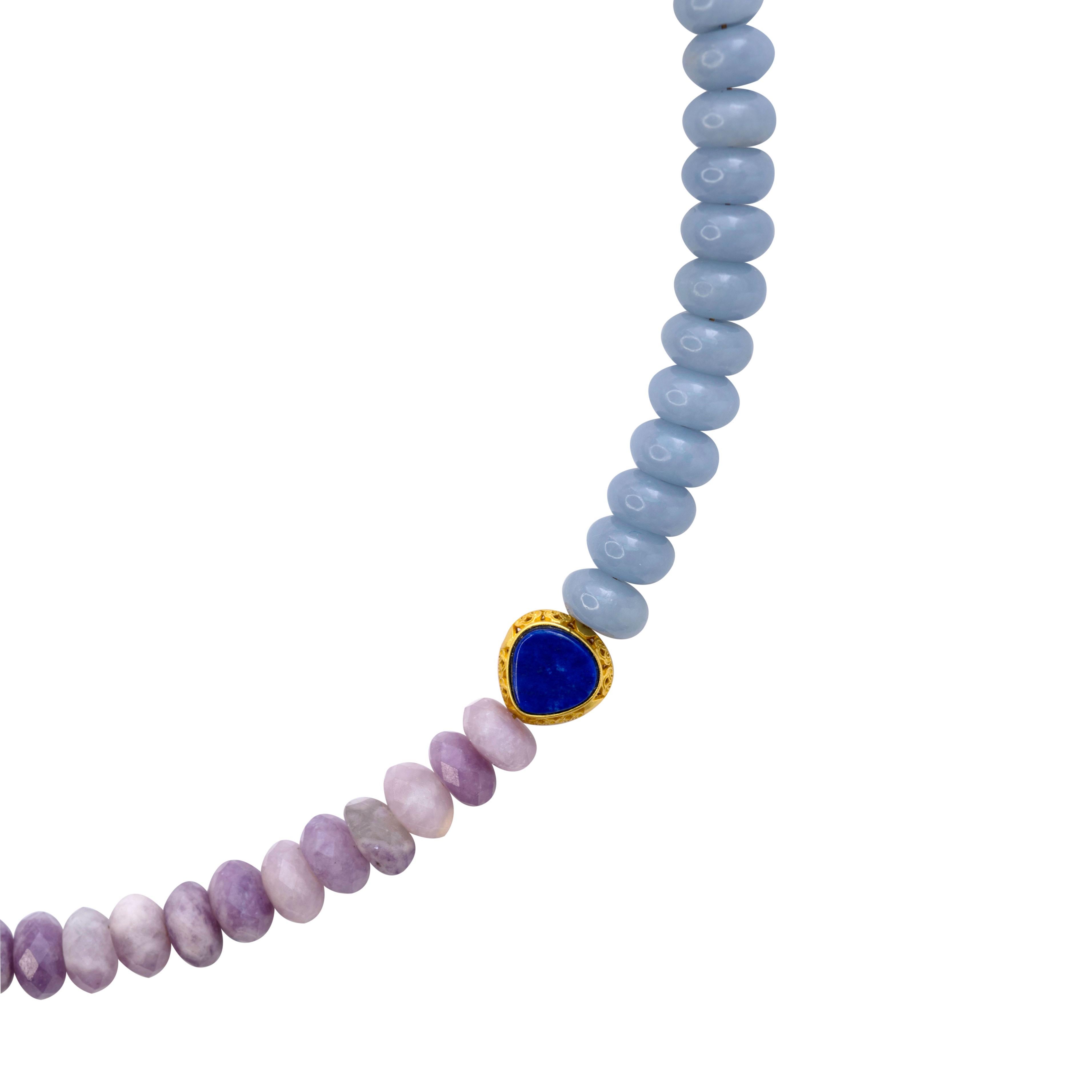 Collar Media Luna Lapis Aguamarina Kunzita - by Bombyx House Artesano en venta