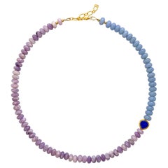 Collana mezza luna in acquamarina e lapis di Kunzite - by Bombyx House