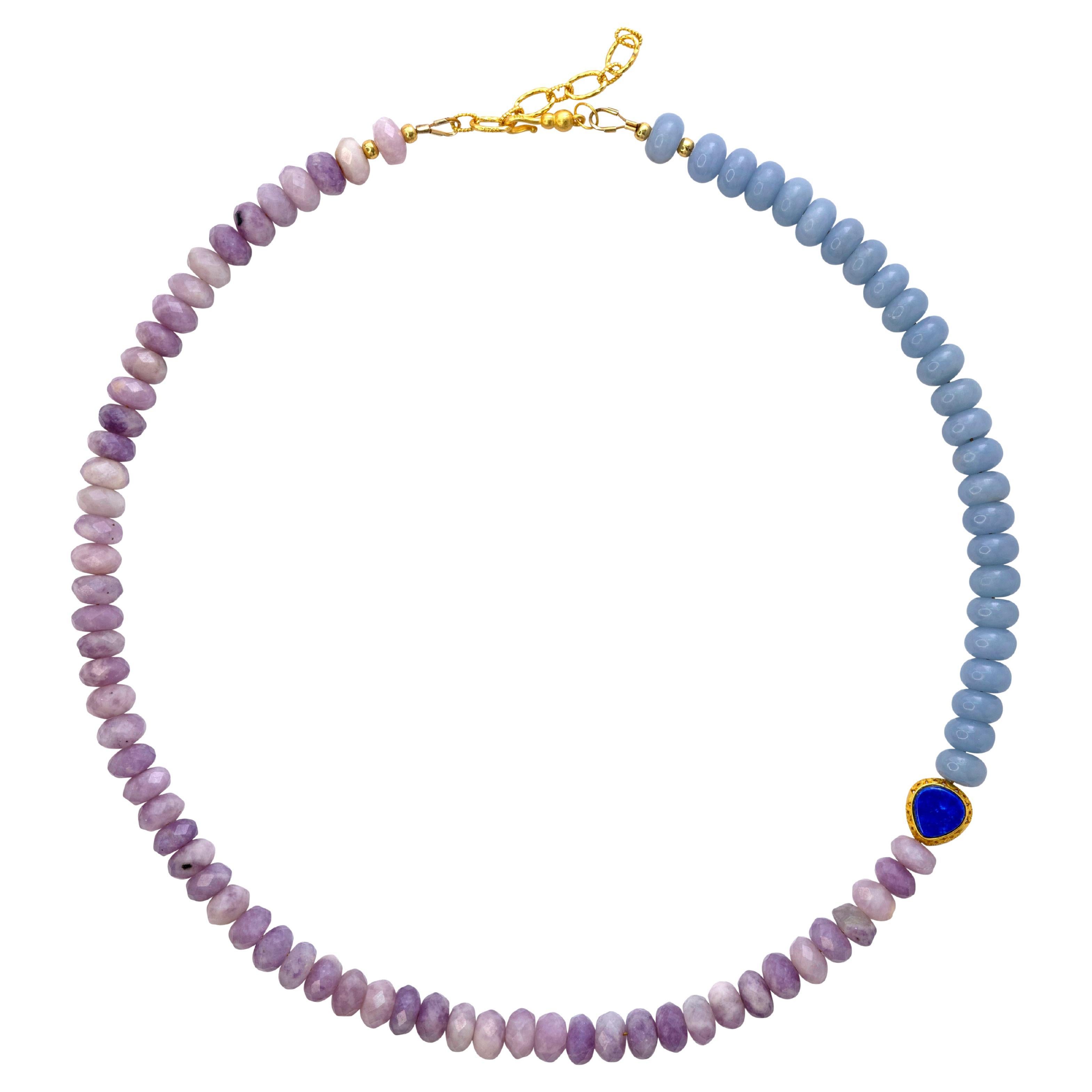 Collar Media Luna Lapis Aguamarina Kunzita - by Bombyx House en venta