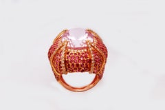 Kunzite Cocktail Ring in 18 Karat Yellow Gold with Ruby and Diamond
