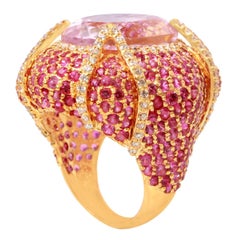 Kunzite Cocktail Ring in 18 Karat Yellow Gold with Ruby and Diamond