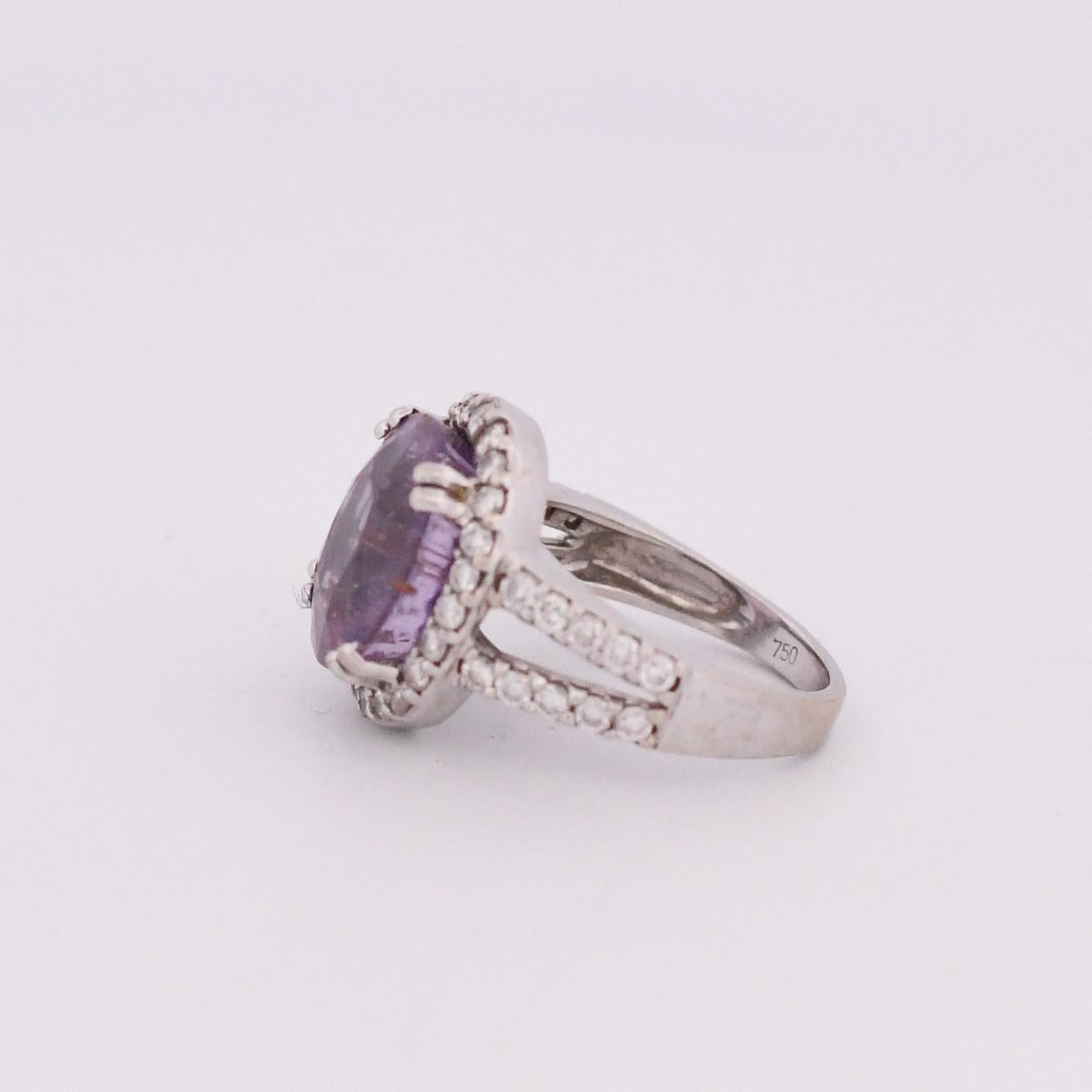 Modern Kunzite Cocktail Ring with Diamond Halo- R-723PHT-G625 For Sale