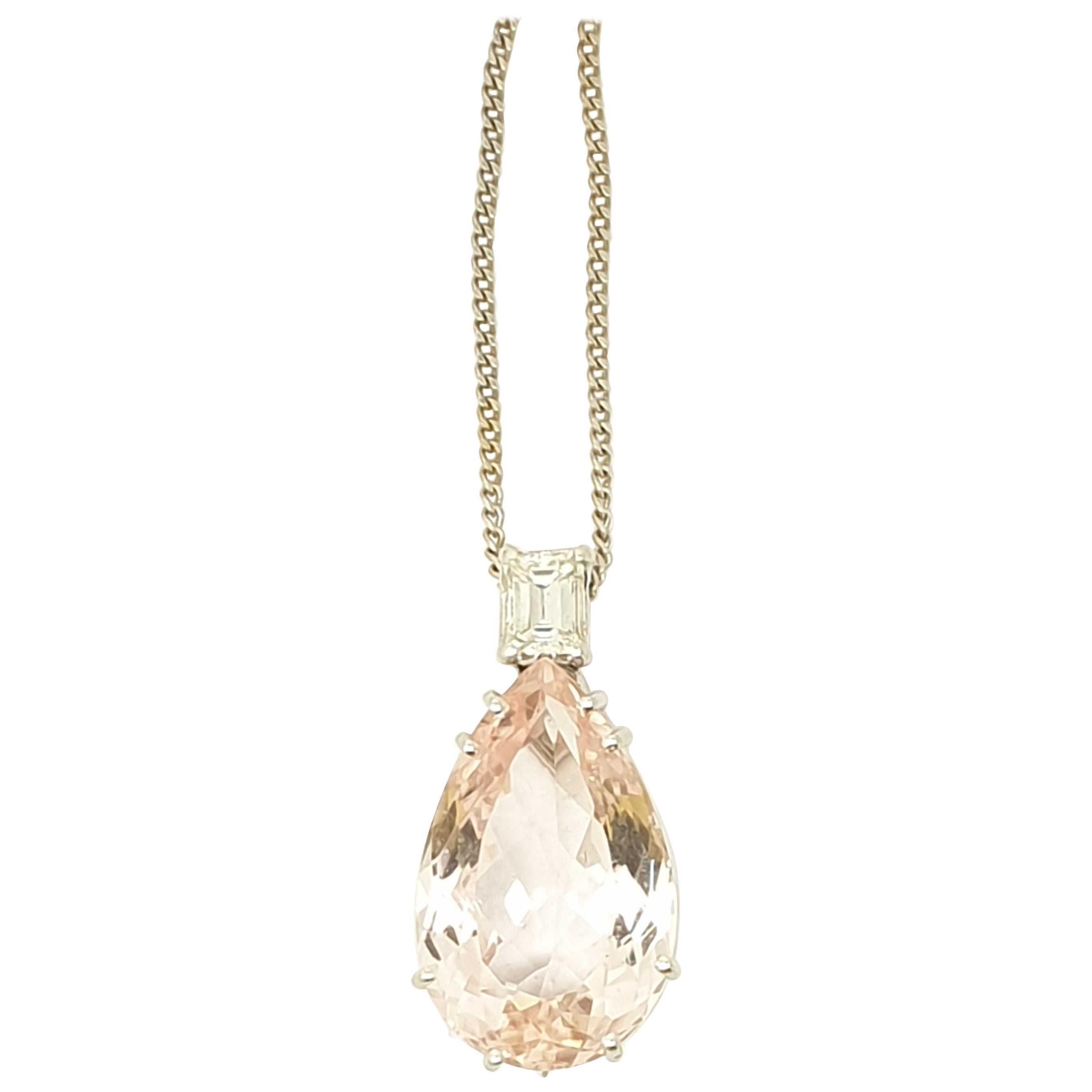 Kunzite Diamond 18 Karat White Gold Pendant Necklace