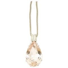 Kunzite Diamond 18 Karat White Gold Pendant Necklace
