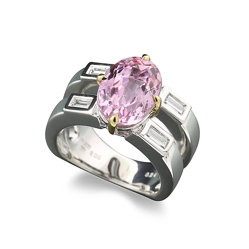 Kunzit Diamant 5,45 Karat Extravagant Cocktail-Ring 900 Platin / 18 Kt Gold (Zeitgenössisch) im Angebot