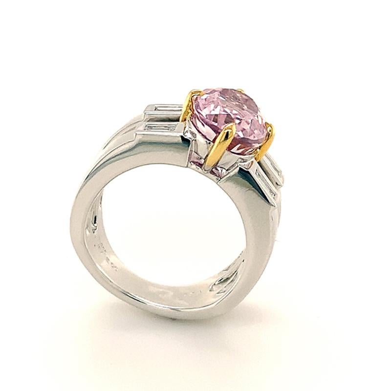 Kunzit Diamant 5,45 Karat Extravagant Cocktail-Ring 900 Platin / 18 Kt Gold (Ovalschliff) im Angebot
