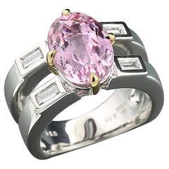 Kunzite Diamond 5.45 Carats Extravagant Cocktail Ring 900 Platinum / 18 Kt Gold