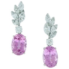 Kunzite Diamond Cluster Gold Drop Earrings