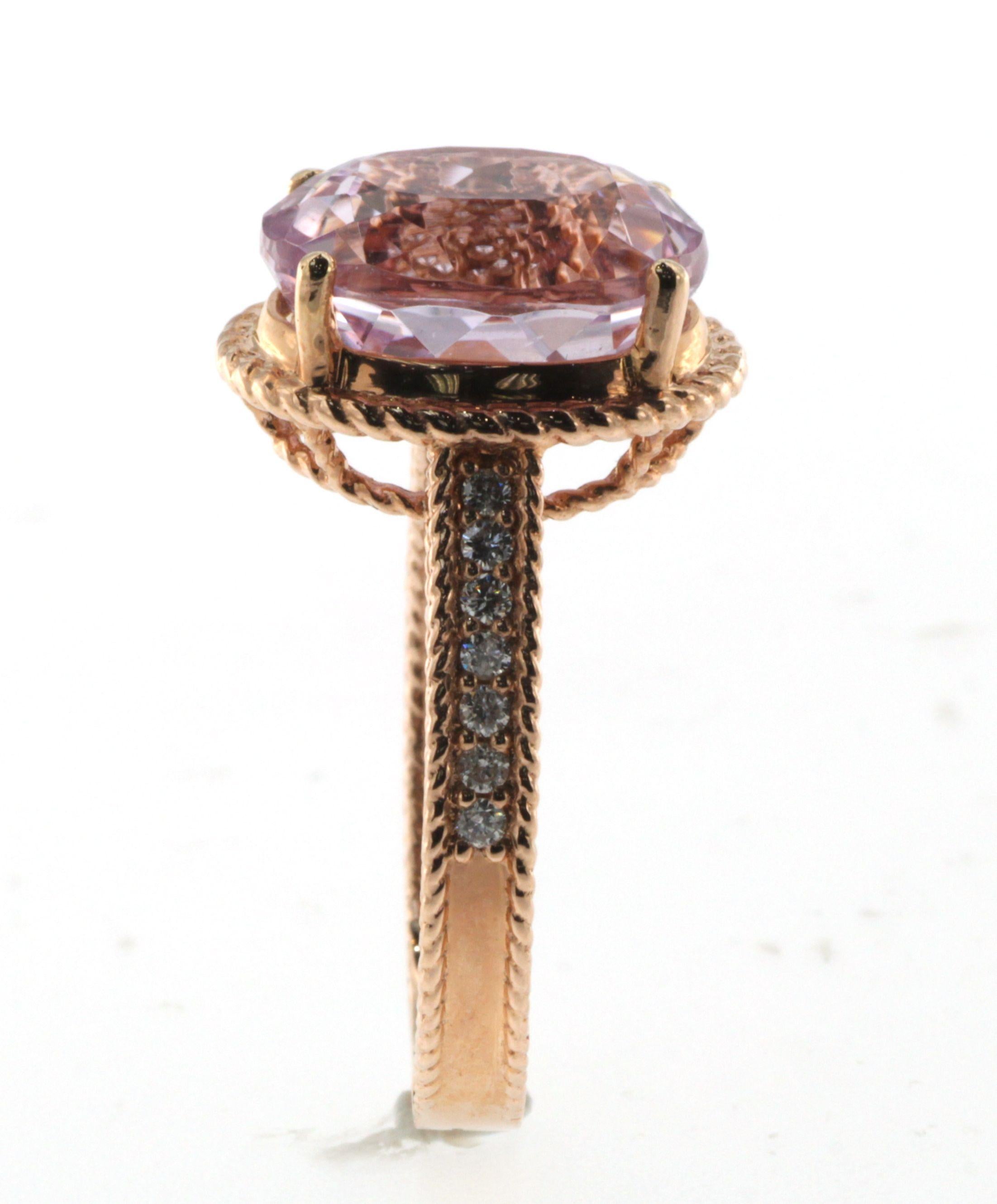 Kunzite Diamond Cocktail Ring in 14 Karat Rose Gold In New Condition In Hong Kong, HK