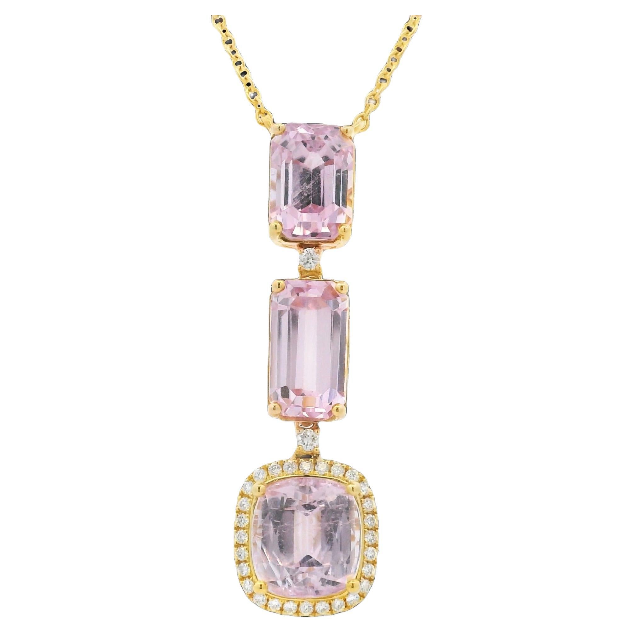 Kunzite 
Diamond, Diamonds By The Yard 18-Karat Pendant Necklace In Stock in vendita