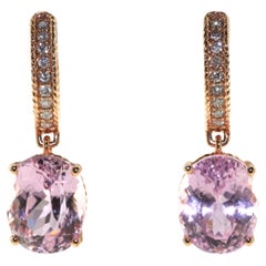 Kunzite Diamond Drop Earrings in 18 Karat White Gold and Rose Gold