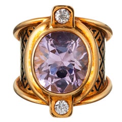 Kunzite, Diamond and Enamel Ring, Signed Elizabeth Gage