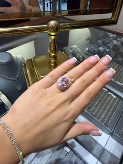Kunzite Diamond Halo Ring 9.48 Carat Oval Pink Enamel 18K Rose Gold