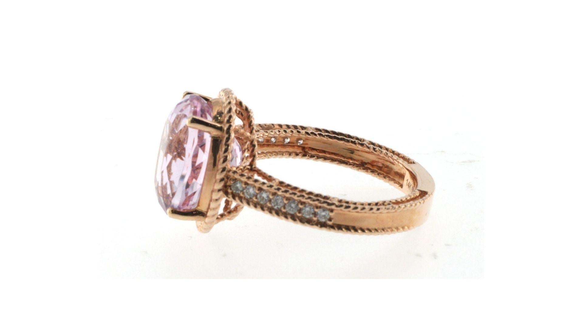 Contemporary Kunzite Diamond Ring 14k Rose Gold For Sale