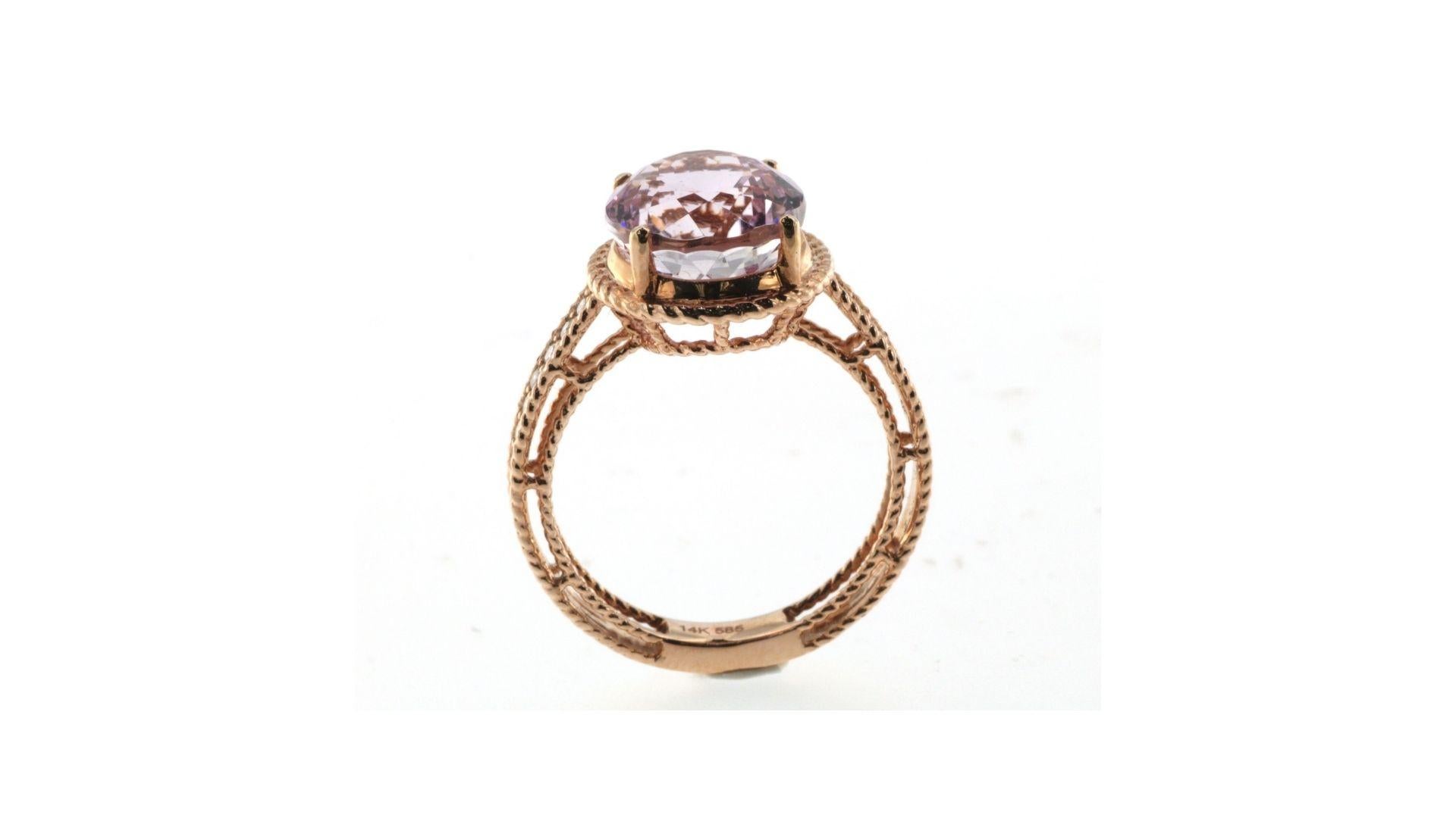 Round Cut Kunzite Diamond Ring 14k Rose Gold For Sale