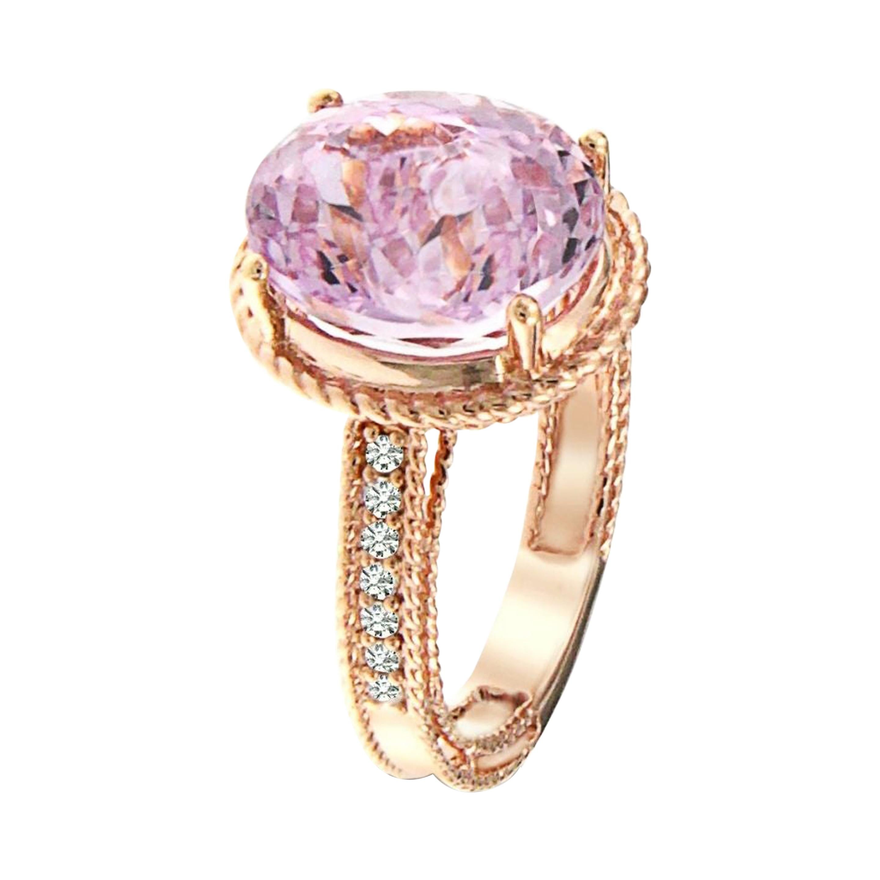 Kunzite Diamond Ring 14k Rose Gold For Sale