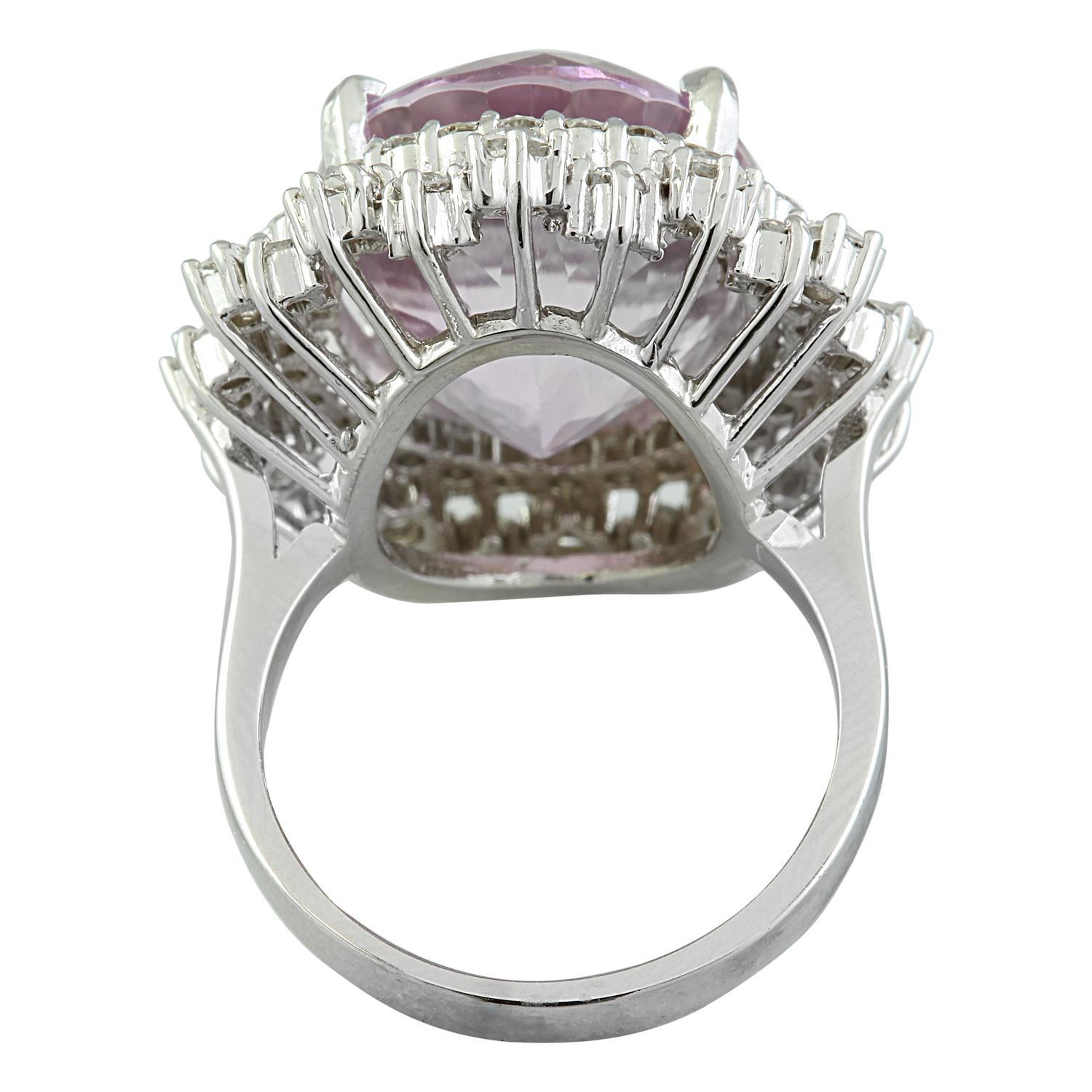 Kunzite Diamond Ring In 14 Karat White Gold In New Condition For Sale In Los Angeles, CA