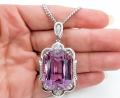Kunzite & Diamond Statement Pendant Necklace in Platinum