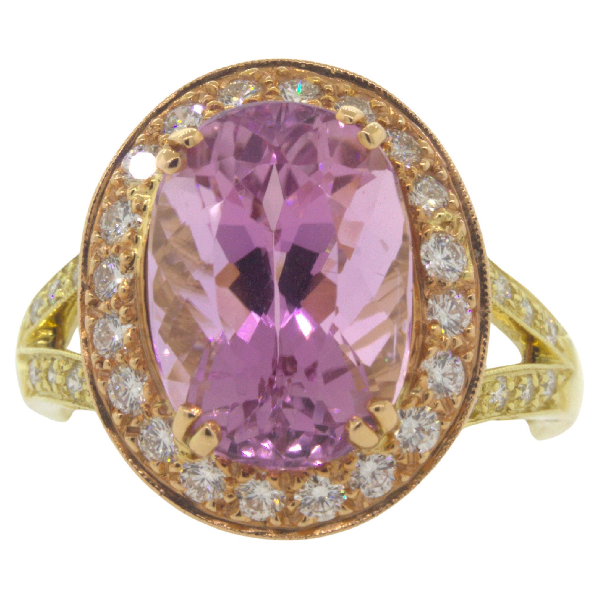 Kunzite Diamond Two-Tone Rose & Yellow Gold Ring For Sale